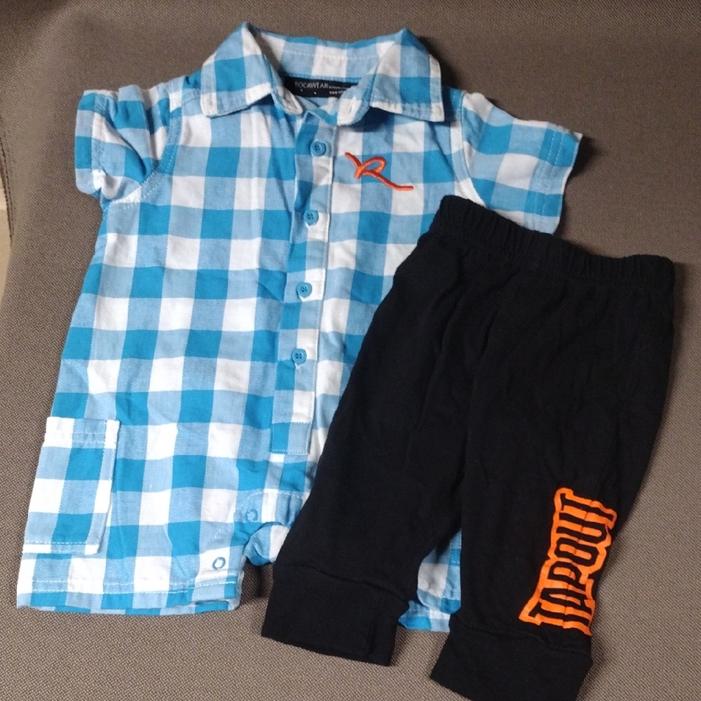 2 pc ROCAWEAR Romper and TAPOUT Joggers 3-6 Mo Bundle